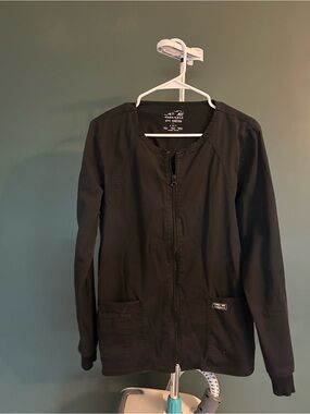 Cherokee Black Zip Front Workwear Top